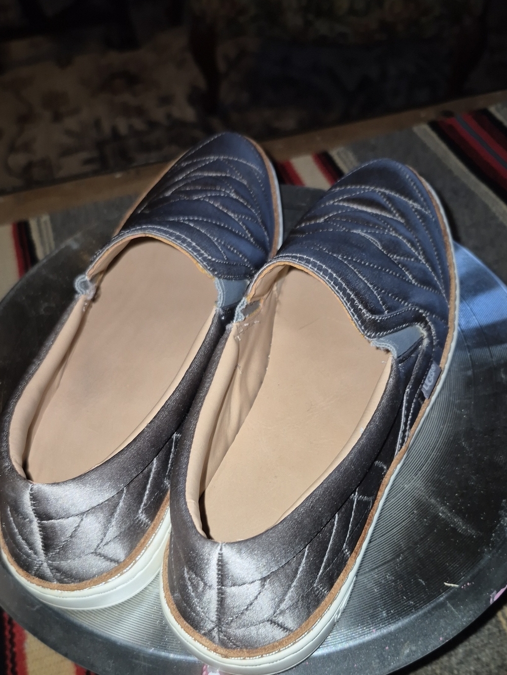 UGG "Soleda": Satin quilted slip-on sneakers. , Silver Grey color.EC(#1856S) - Picture 5 of 16